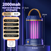 USB Rechargeable Dark Blue Portable 3-in-1 Electric Mosquito Zapper Lamp - UV Bug Killer, Warm Night Light & Bright Lantern